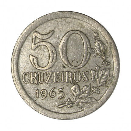Moeda V-286 50 Cruzeiros 1965 MBC+ Cupro Níquel Ø18mm 3,3gr.