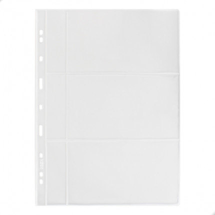Kit 10 Folhas para Cédulas 32x24 Acetato 3 Espaços com Bolso