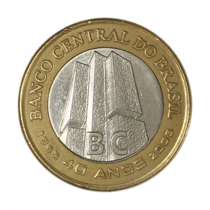 Moeda V-596 1 Real 2005 MBC+ 40 Anos Banco Central Bimetálico Ø27mm 7gr.