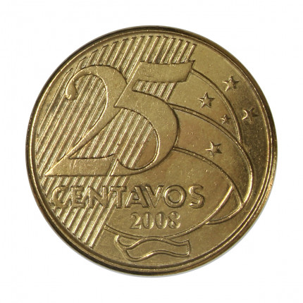 Moeda V-528 25 Centavos 2008 MBC+ Aço R Bronze Ø25mm 7,5gr.