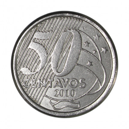 Moeda V-555 50 Centavos 2010 MBC+ Aço Inoxidável Ø23mm 7,8gr.