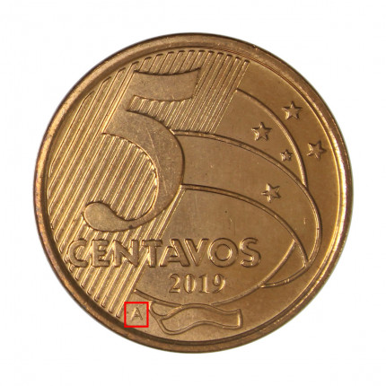 Moeda V-485a 5 Centavos 2019A FC Letra A Aço R Cobre Ø22mm 4,1gr.