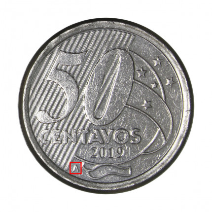 Moeda V-564a 50 Centavos 2019a FC Letra A Aço Inoxidável Ø23mm 7,8gr.