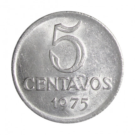 Moeda V-295 5 Centavos 1975 SOB/FC Data Difícil Aço Inoxidável Ø21mm 2,64gr.