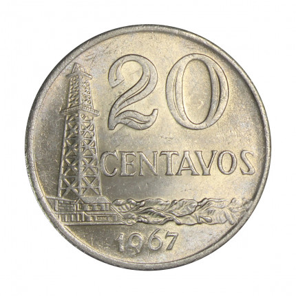 Moeda V-304 20 Centavos 1967 SOB/FC Cupro Níquel Ø25mm 7,86gr.