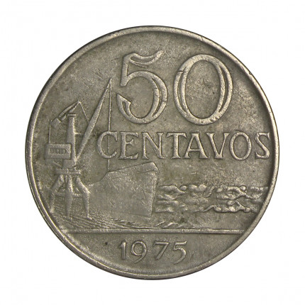 Moeda V-313 50 Centavos 1975 MBC C/Serrilha Cupro Níquel Ø27mm 7,7gr.