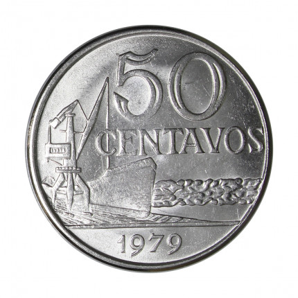 Moeda V-317 50 Centavos 1979 SOB/FC Aço Inox Ø27mm 6,6gr.