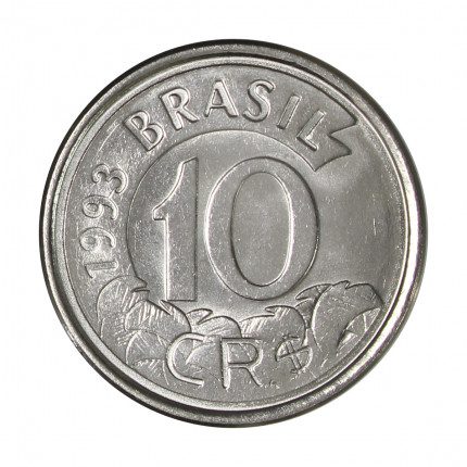 Moeda V-432 10 Cruzeiros Reais 1993 FC Tamanduá Aço Inoxidável Ø22mm 3,6gr.