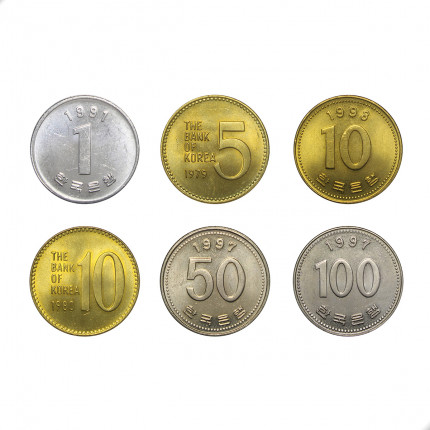Set 6 moedas Coreia do Sul Ásia