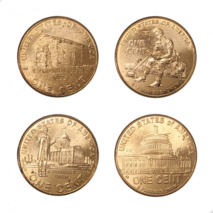 Set 4 Moedas One Cent 2009 SOB/FC Estados Unidos América Lincoln Cent 200 Anos de Abraham Lincoln C/Pintas Pretas