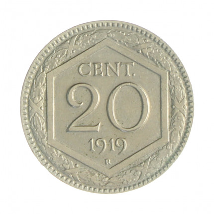 Km#58 20 Centésimos 1919 R (Roma) MBC+ Itália Europa Cupro Níquel 21.3(mm) 3.9(gr)