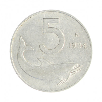 Km#92 5 Liras 1954 R (Roma) MBC Itália Europa Alumínio 20.2(mm) 1(gr)
