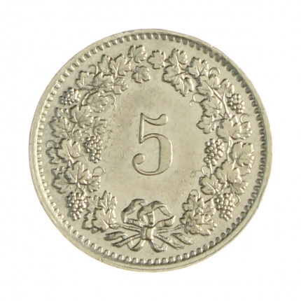 Km#26 5 Rappens 1970 B MBC Suíça Europa Cupro-Níquel 17.15(mm) 2(gr)