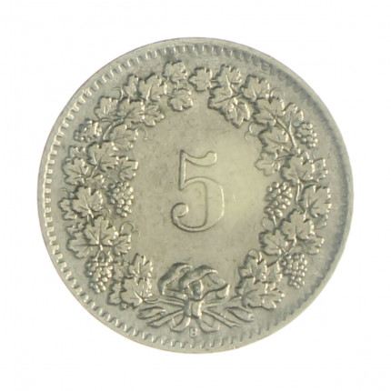 Km#26 5 Rappens 1963 B MBC Suíça Europa Cupro-Níquel 17.15(mm) 2(gr)