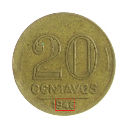 V-188 20 Centavos 1946 MBC Cunho Entupido "Data"