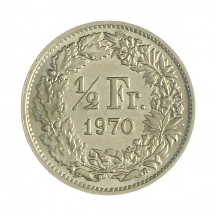 Km#23a.1 ½ Franc 1970 MBC+ Suíça Europa Cupro-Níquel 18.2(mm) 2.2(gr)