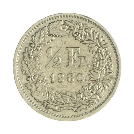 Km#23a.1 ½ Franc 1980 MBC Suíça Europa Cupro-Níquel 18.2(mm) 2.2(gr)
