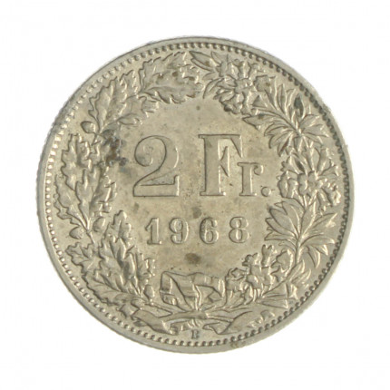 Km#21a.1 2 Franc 1968 B MBC Suíça Europa Cupro-Níquel 27.4(mm) 8.8(gr)