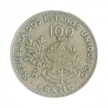Moeda V-054 100 Réis MCMI (1901) MBC C/Sinais de Limpeza Cupro Níquel Ø21mm 5gr.