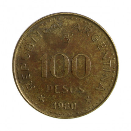 Km#85a 100 Pesos 1980 BA MBC Argentina América Aço com revestimento de latão 27.2(mm) 7.9(gr)