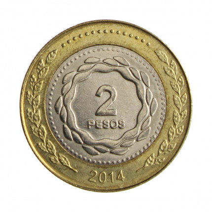 Km#165 2 Pesos 2014 SOB Argentina América Bimetálico 24.5(mm) 7.2(gr)