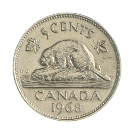 Km#60.1 5 Cents 1968 MBC Canadá América Níquel 21.21(mm) 4.54(gr)