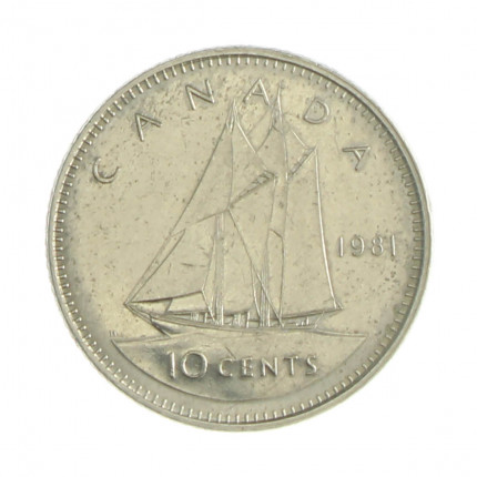 Km#77.2 10 Cents 1981 MBC Canadá América Níquel 18.034(mm) 2.07(gr)