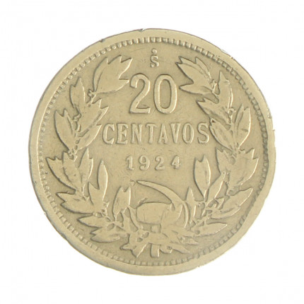 Km#167.1 20 Centavos  1924 So MBC Chile  América  Cupro-Níquel  22.6(mm) 4.5(gr)