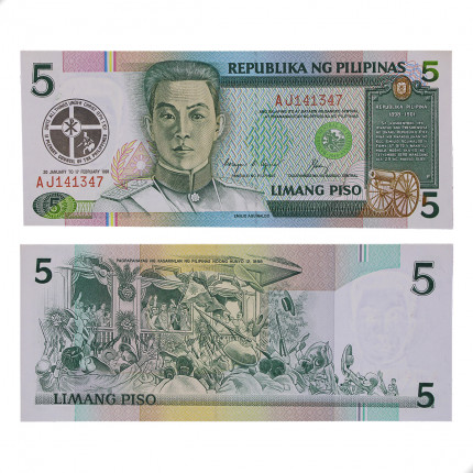 Cédula P#179 5 Pesos 1991 O segundo Conselho Plenário das Filipinas Filipinas Ásia FE