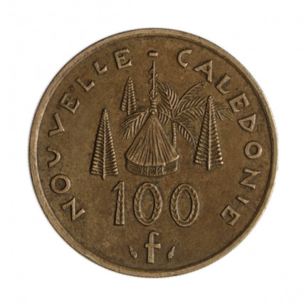 Km#15 100 Francs 1976 MBC+ Nova Caledônia Oceania Níquel com revestimento de latão 30(mm) 10(gr)