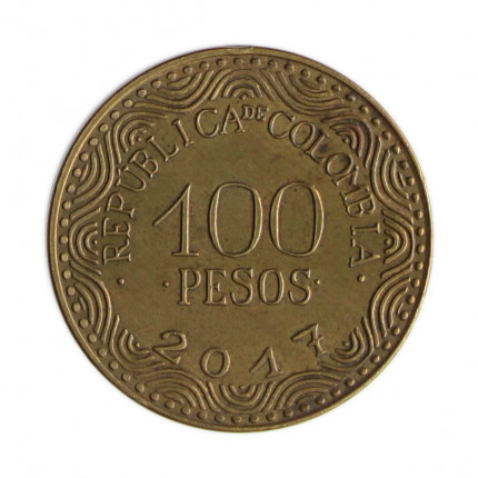 Km#296 100 Pesos  2017 MBC Colômbia  América  Aço com Revestimento de Latão 20.3(mm) 3.34(gr)