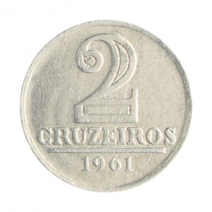 Moeda V-283 2 Cruzeiros 1961 MBC C/ Sinais de Limpeza Alumínio Ø25mm 2.7gr.