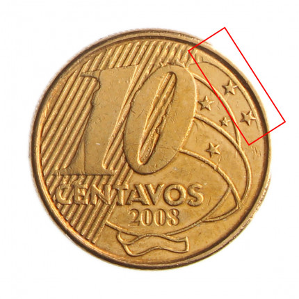 Moeda V-501 10 Centavos 2008 MBC Rastro nas Estrelas Aço Revestido de Bronze Ø20mm 4,8gr.
