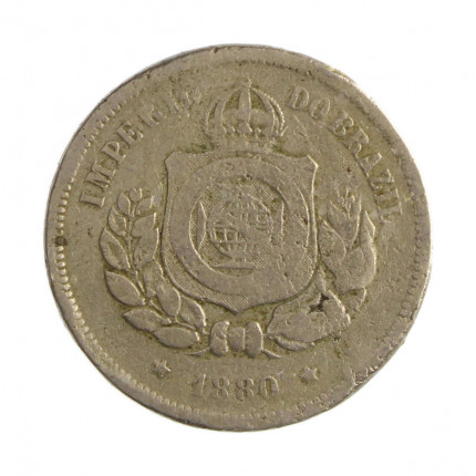 Moeda V-010 100 Réis 1880 MBC C/ Marca de Verniz Cupro Níquel Ø27mm 10gr.