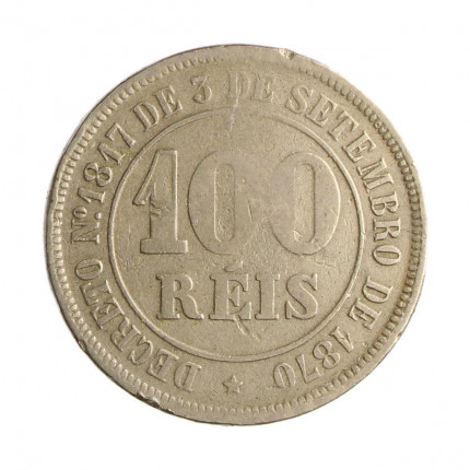 Moeda V-012A 100 Réis 1882 MBC C/ Marca de Verniz Cupro Níquel Ø27mm 10gr.