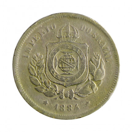 Moeda V-014 100 Réis 1884 MBC C/ Marca de Verniz Cupro Níquel Ø27mm 10gr.