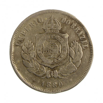 Moeda V-022 200 Réis 1880 MBC C/ Marca de Verniz Cupro Níquel Ø32mm 15gr.