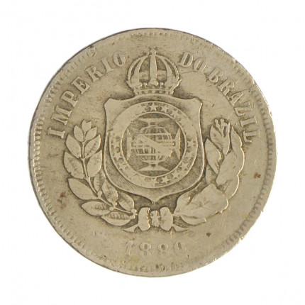 Moeda V-022 200 Réis 1880 MBC C/ Marca de Verniz Cupro Níquel Ø32mm 15gr.