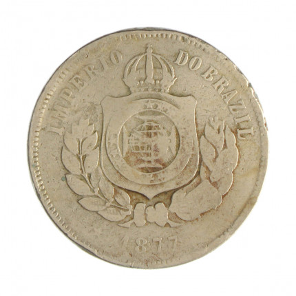 Moeda V-020 200 Réis 1877 UTG/BC C/ Marca de Verniz Cupro Níquel Ø32mm 15gr.*