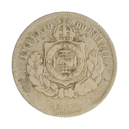 Moeda V-020 200 Réis 1877 BC/MBC C/ Marca de Verniz Cupro Níquel Ø32mm 15gr.*