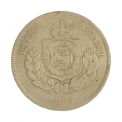 Moeda V-019 200 Réis 1876 MBC C/ Marca de Verniz Data Difícil Cupro Níquel Ø32mm 15gr.*