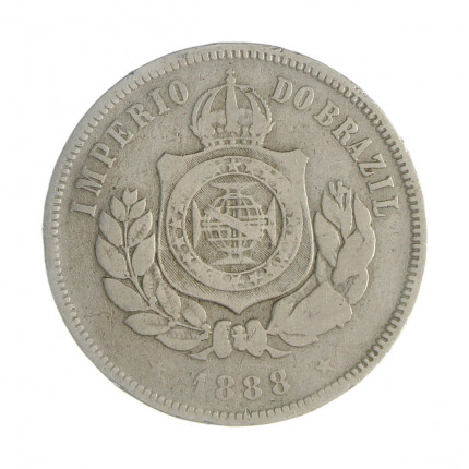 Moeda V-034 200 Réis 1888 BC/MBC C/ Marca de Verniz Cupro Níquel Ø32mm 15gr.