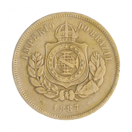 Moeda V-033 200 Réis 1887 MBC C/ Marca de Verniz Cupro Níquel Ø32mm 15gr.