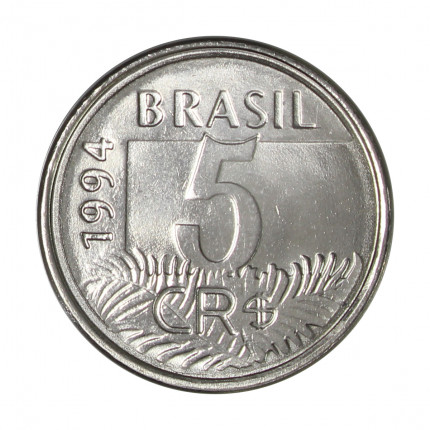 Moeda V-431 5 Cruzeiros Reais 1994 FC Data Dífícil Aço Inoxidável Ø21mm 3,3gr.