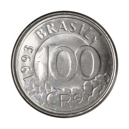 Moeda V-436 100 Cruzeiros Reais 1993 SOB/FC  Aço Inoxidável Ø24mm 4,3gr.