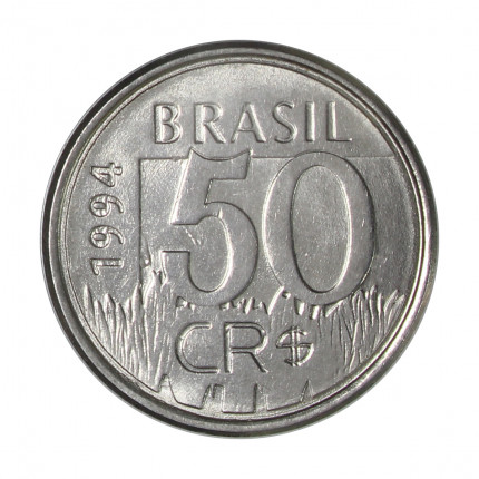 Moeda V-435 50 Cruzeiros Reais 1994 SOB/FC Aço Inoxidável Ø23mm 3,9gr.