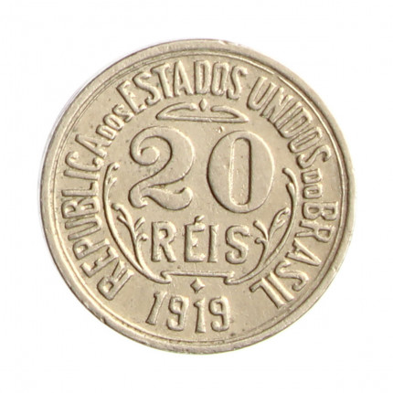 Moeda V-058 20 Réis 1919 SOB Cupro Níquel Ø15,5mm 2gr.