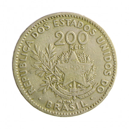 Moeda V-055 200 Réis -MBC MCMI (1901) C/ Sinais de Verniz Cupro Níquel Ø25mm 8gr.