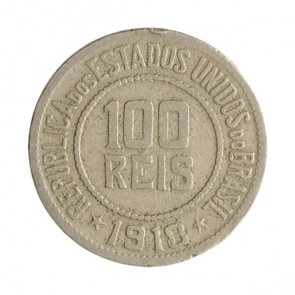 Moeda V-072 100 Réis 1918 MBC Cupro Níquel Ø21mm 5gr.