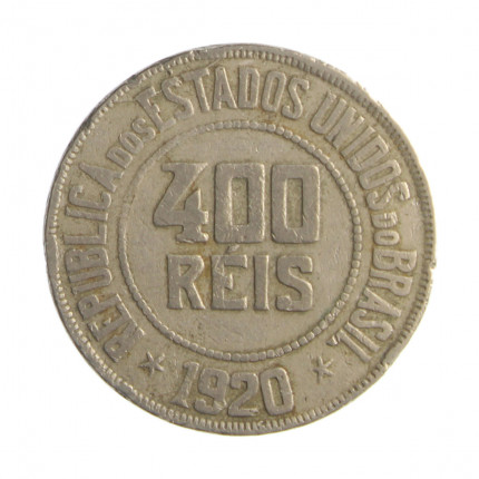Moeda V-110 400 Réis 1920 BC/MBC Cupro Níquel Ø30mm 12gr.